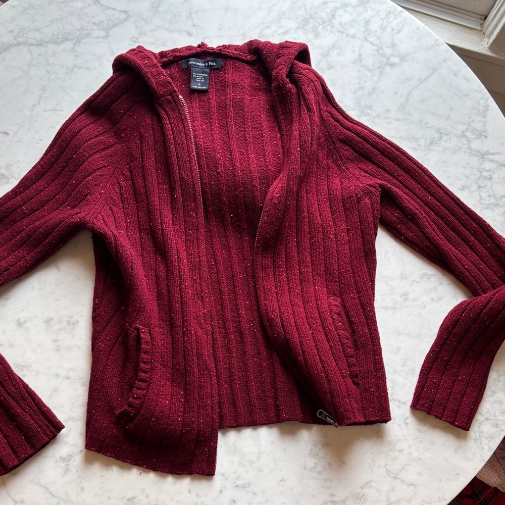 Y2K Abercrombie & Fitch Ribbed Hooded Wool Cardigan Sweater size large